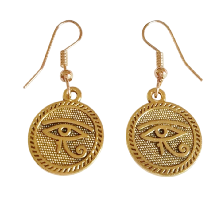 Boucles d’oreilles Œil de Râ symbole égyptien de protection en acier inoxydable doré et argenté