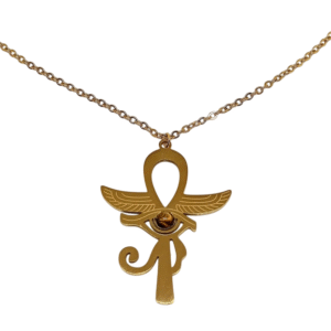 Collier Ailes sacrées Œil d’Horus Croix de l’Ankh avec œil de tigre 2,5x3,5 cm bijou en acier inoxydable symbole égyptien
