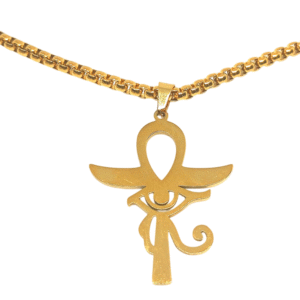 Collier Ailes sacrées Œil d’Horus Croix de l’Ankh avec 2,5x3,5 cm bijou en acier inoxydable symbole égyptien
