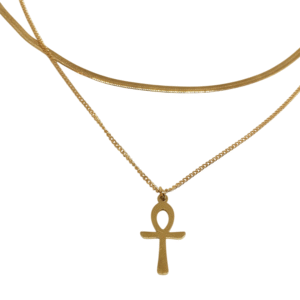 Collier double rang Croix de l’Ankh bijou en acier inoxydable
