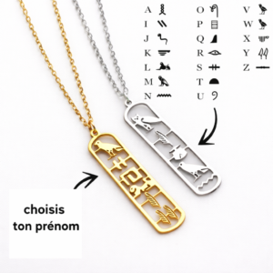 Cartouche hiéroglyphique personnalisé avec prénom en hiéroglyphes égyptiens pendentif et chaîne en acier inoxydable