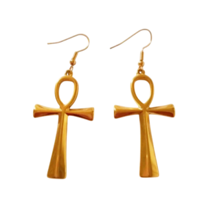 Grandes boucles d’oreilles croix de Ankh en acier inoxydable, finition or ou argent, assemblées à la main pour un style égyptien élégant