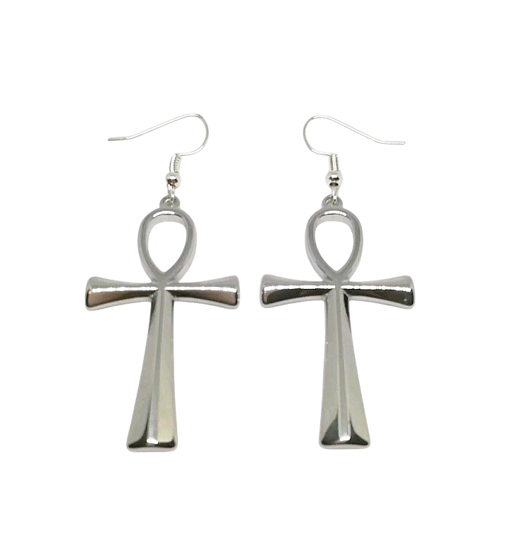 Grandes boucles d’oreilles croix de ankh en acier inoxydable, couleur or et argent, assemblées à la main