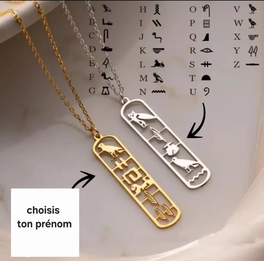 Cartouche hiéroglyphique prénom personnalisé en acier inoxydable
