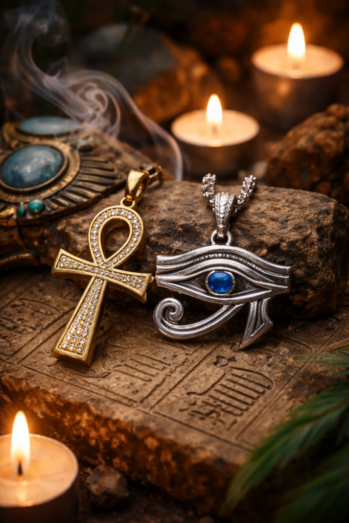 Croix de Ankh et Œil d’Horus bijoux symboles égyptiens protection et énergie