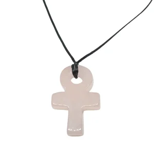 Croix Ankh en quartz rose naturel 2 x 3 cm